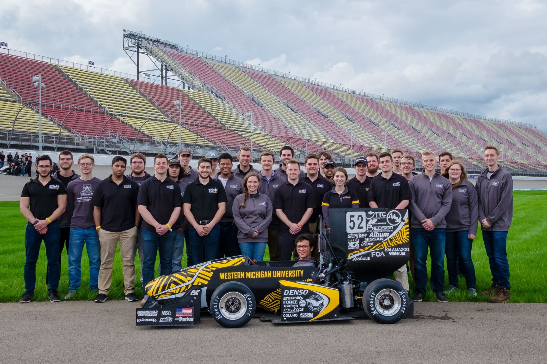 The Formula SAE team paused for a group photo after the last time they competed in 2018.